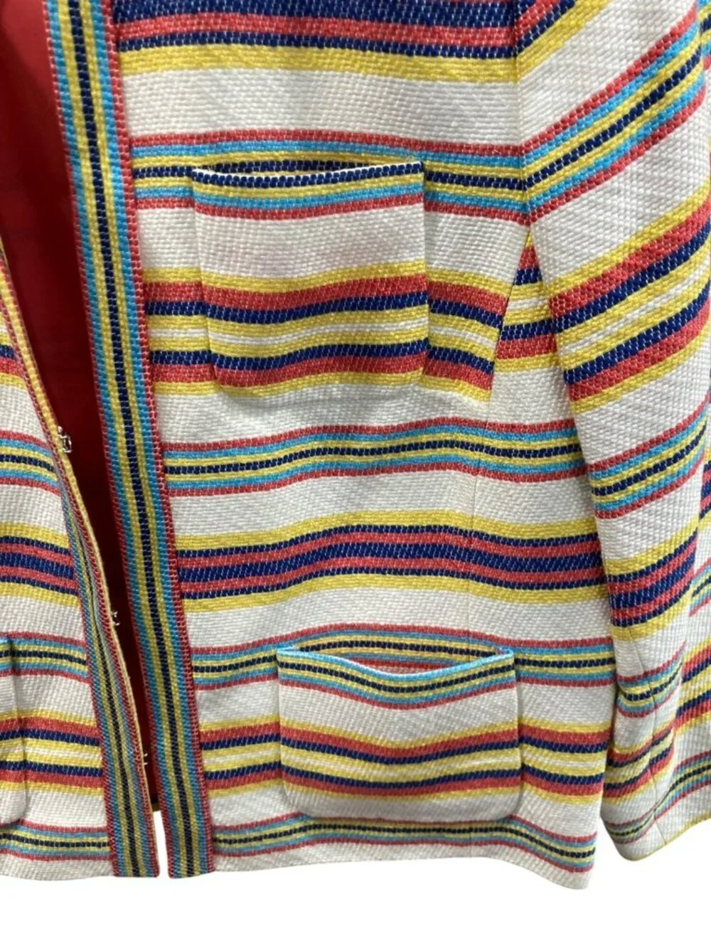 Talbots Colorful Striped Blazer 14P White Blue Sailor Chic Preppy Work Career